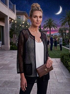 Alfani Black Mesh Open Cardigan